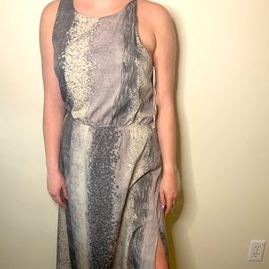 Gray floor length patterned maxi dress flowy